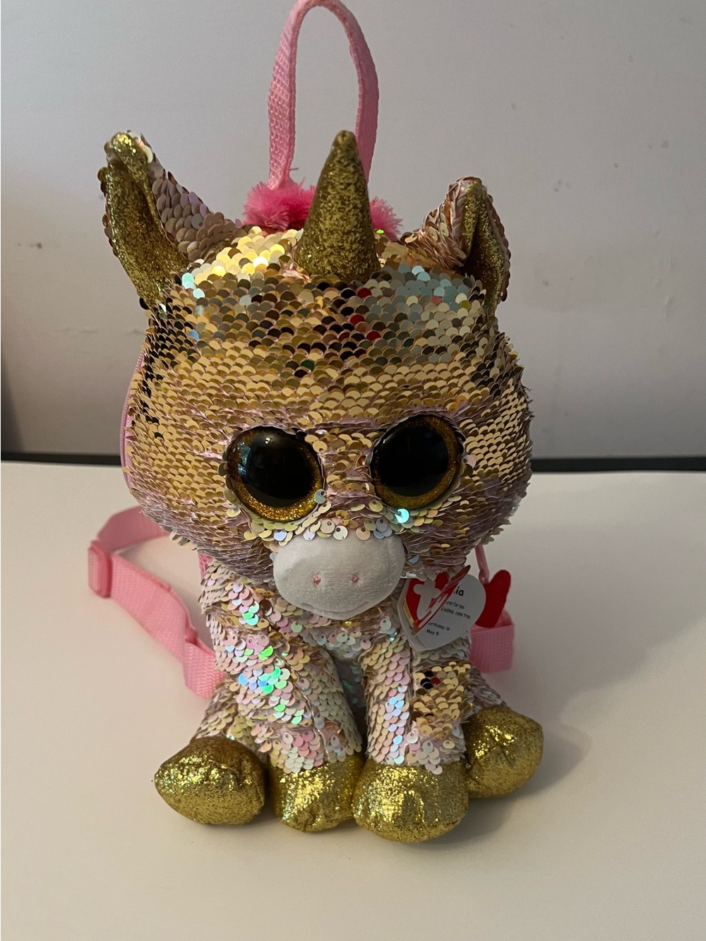 Ty Beanie Boos Sequin Unicorn Plush Backpack.